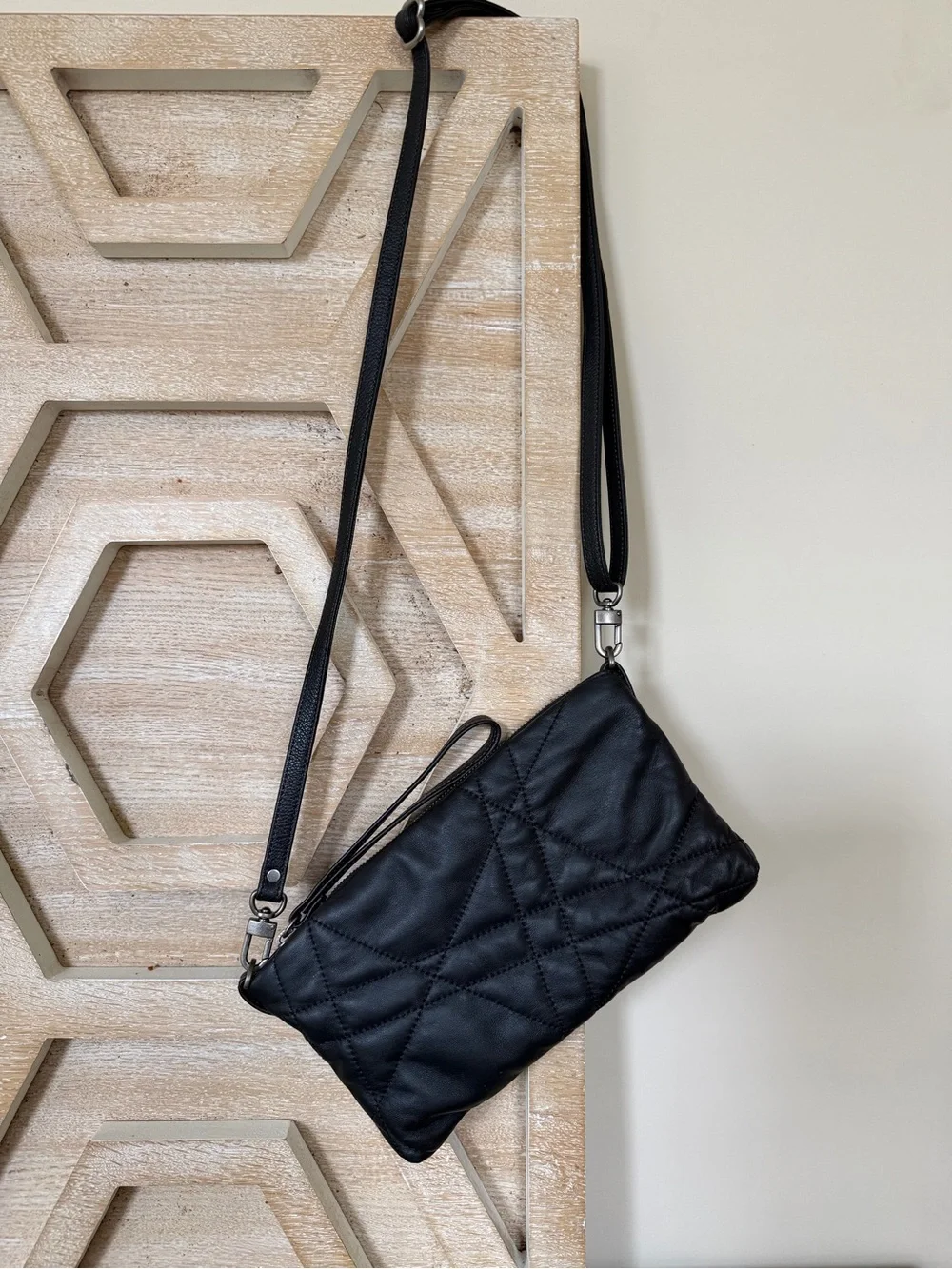 Just in Rough & Tumble limited traveler Black leather quilted Crossbody wristlet